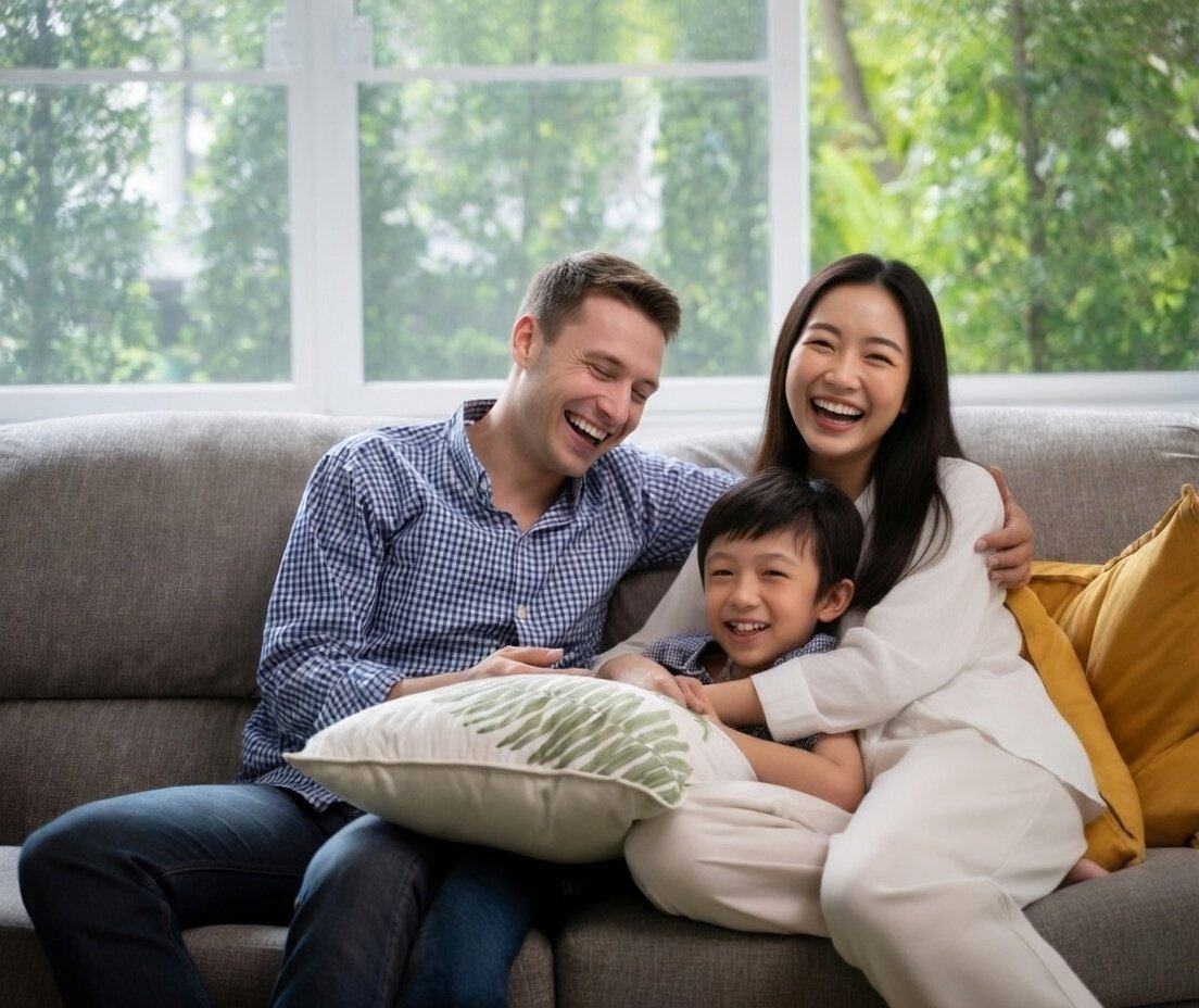 Happy international family in Thailand — Marriage and Child Visa